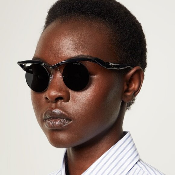BRAND NEW Prada PRA24S 1AB5S0 Black Dark Grey Round Unisex Sunglasses 0PR A24S - Picture 1 of 11